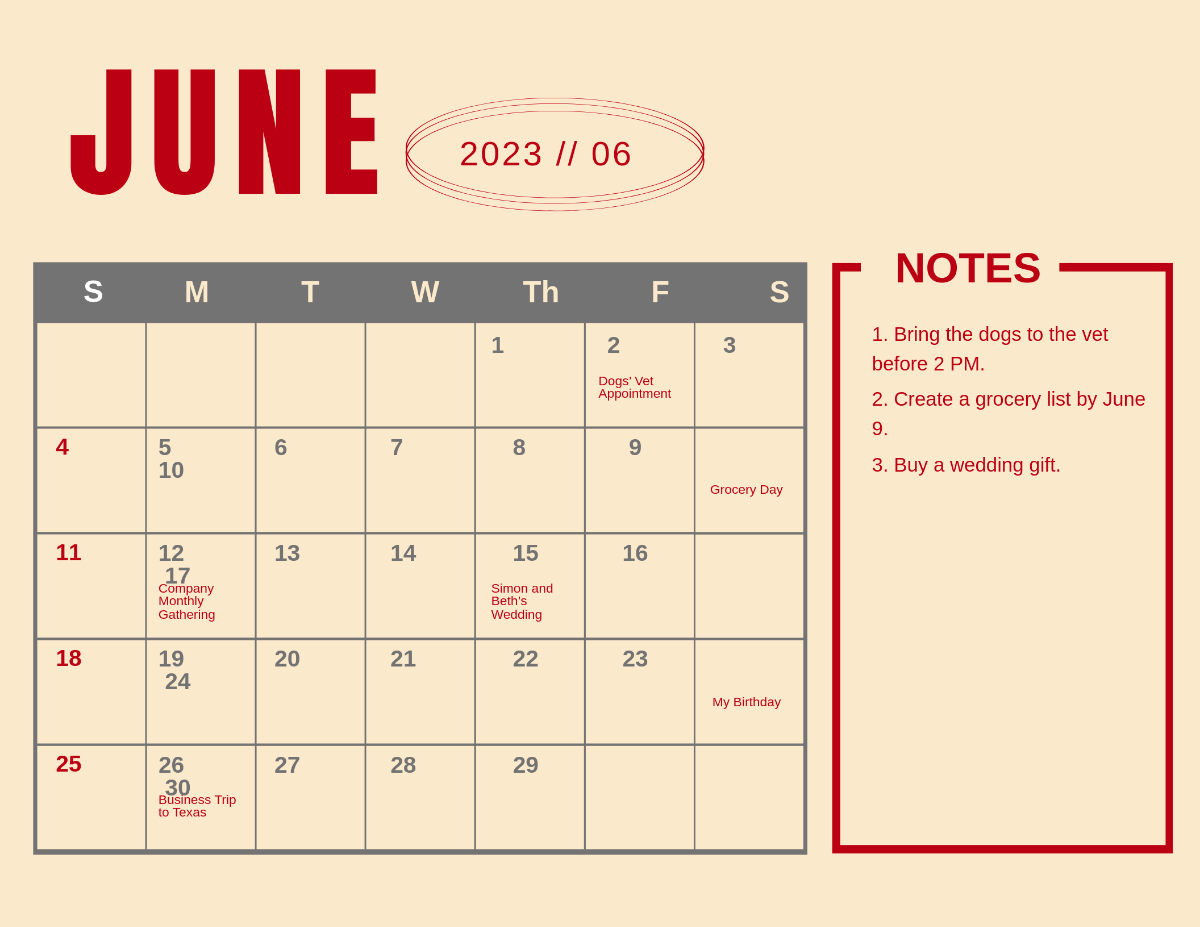 Free June 2023 Monthly Calendar Template