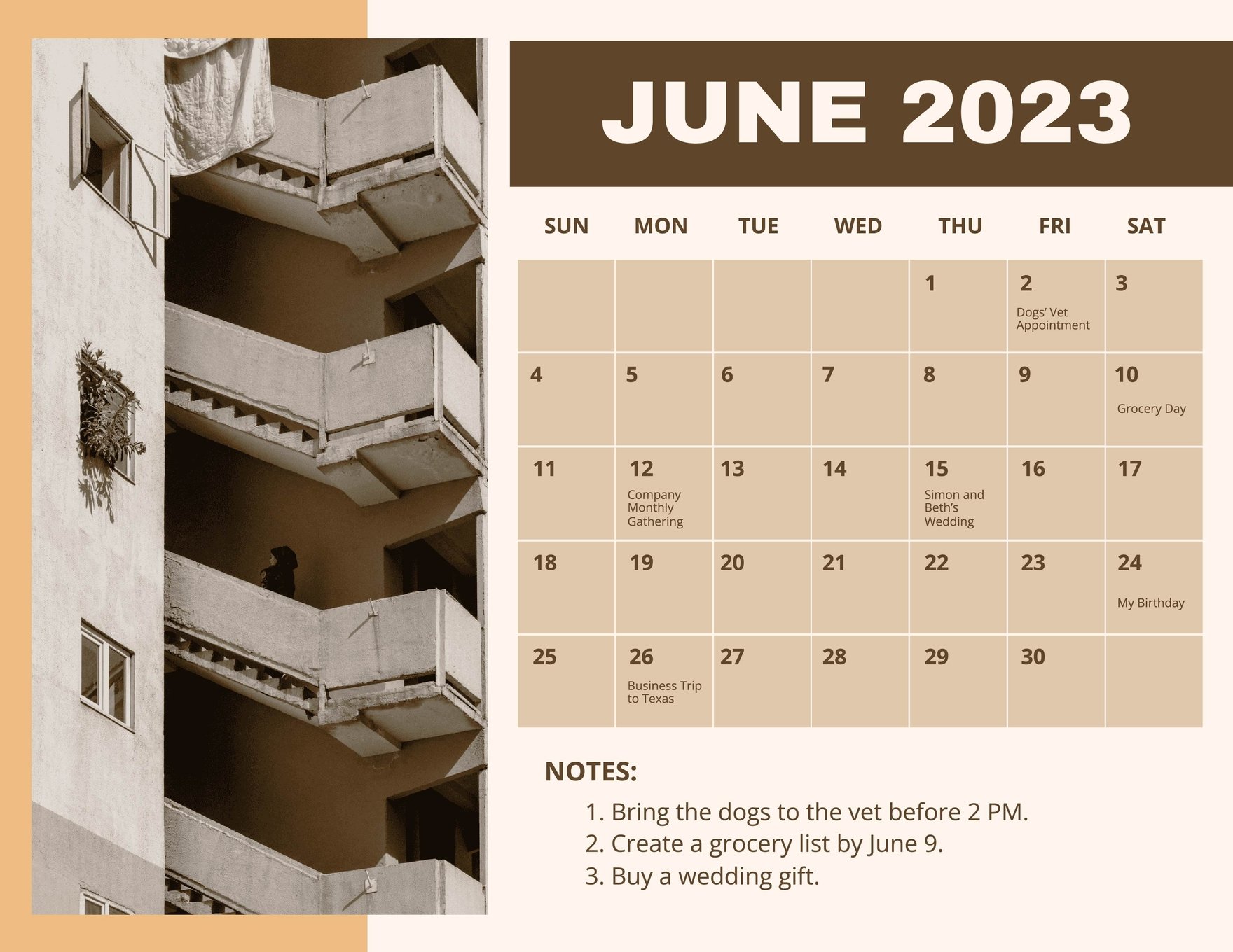 June 2023 Photo Calendar Template