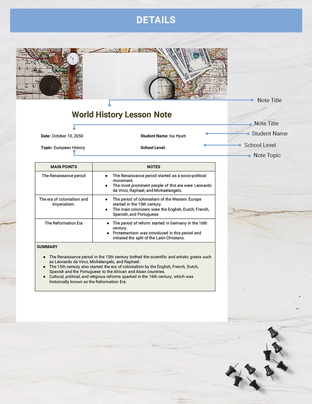 Student Lesson Notes Sheet - Google Docs, Word | Template.net