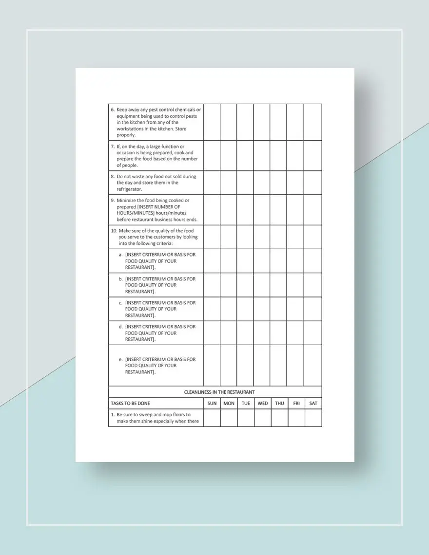 Restaurant Operations Checklist Template