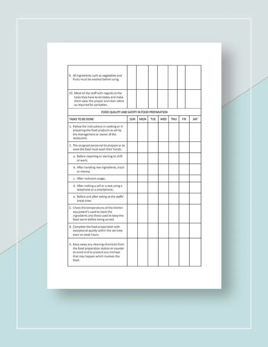 Restaurant Operations Checklist Template