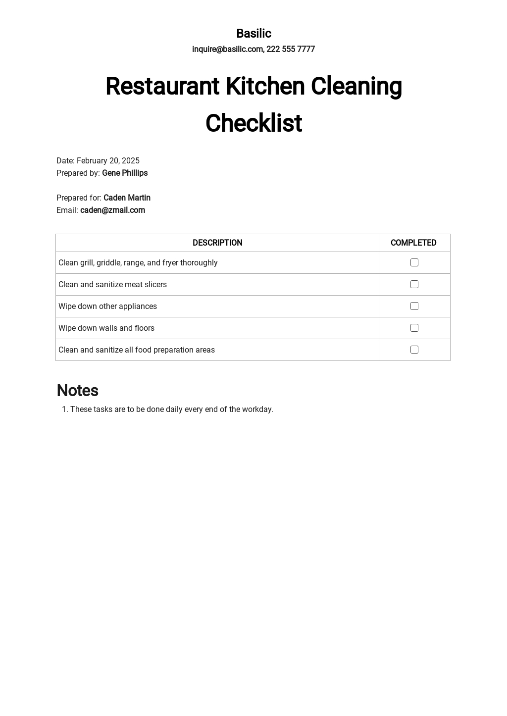 Restaurant Kitchen Cleaning Checklist Template.jpe