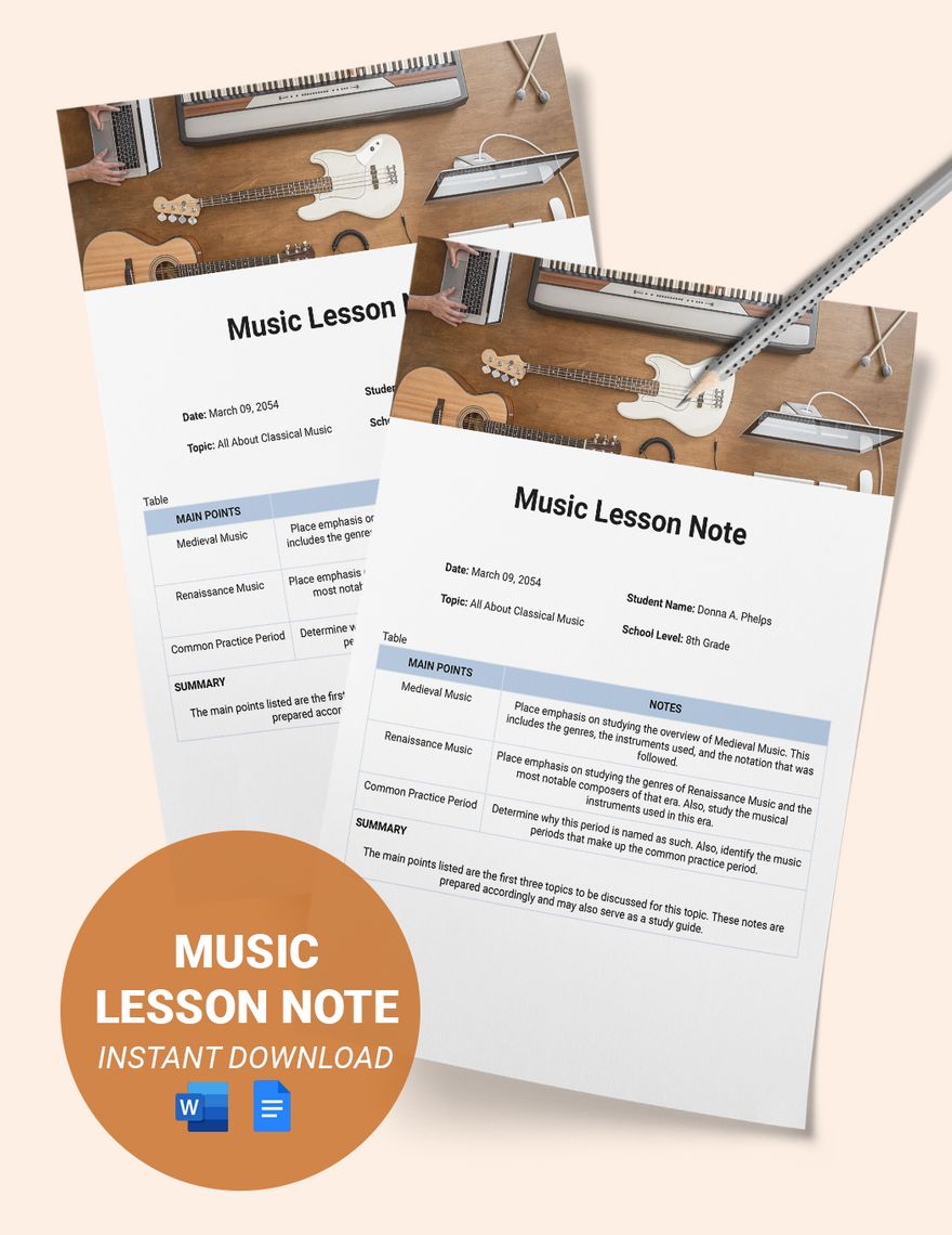 Music Lesson Note Template