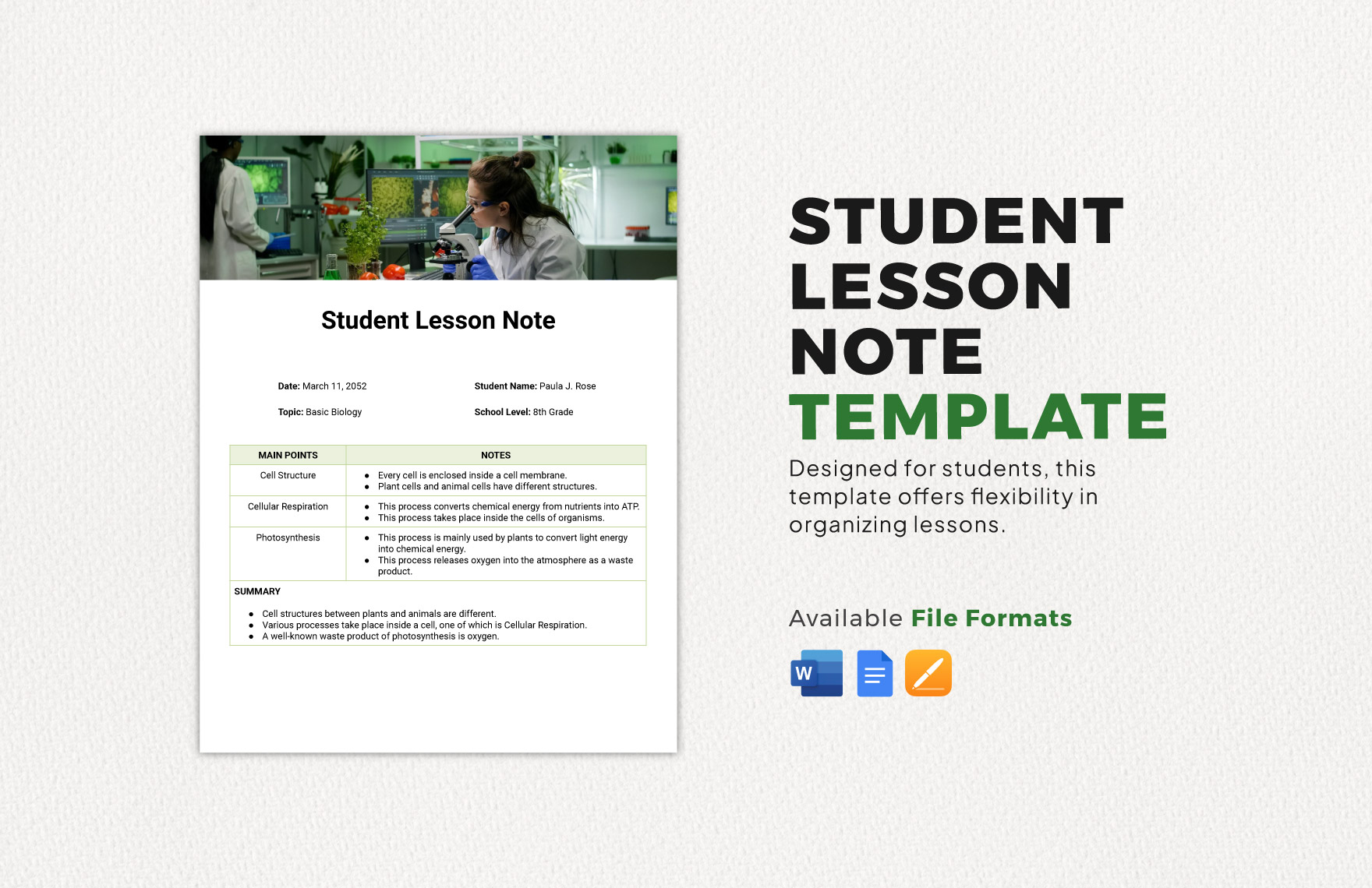 Free Student Lesson Note Template in Word, Google Docs, Apple Pages