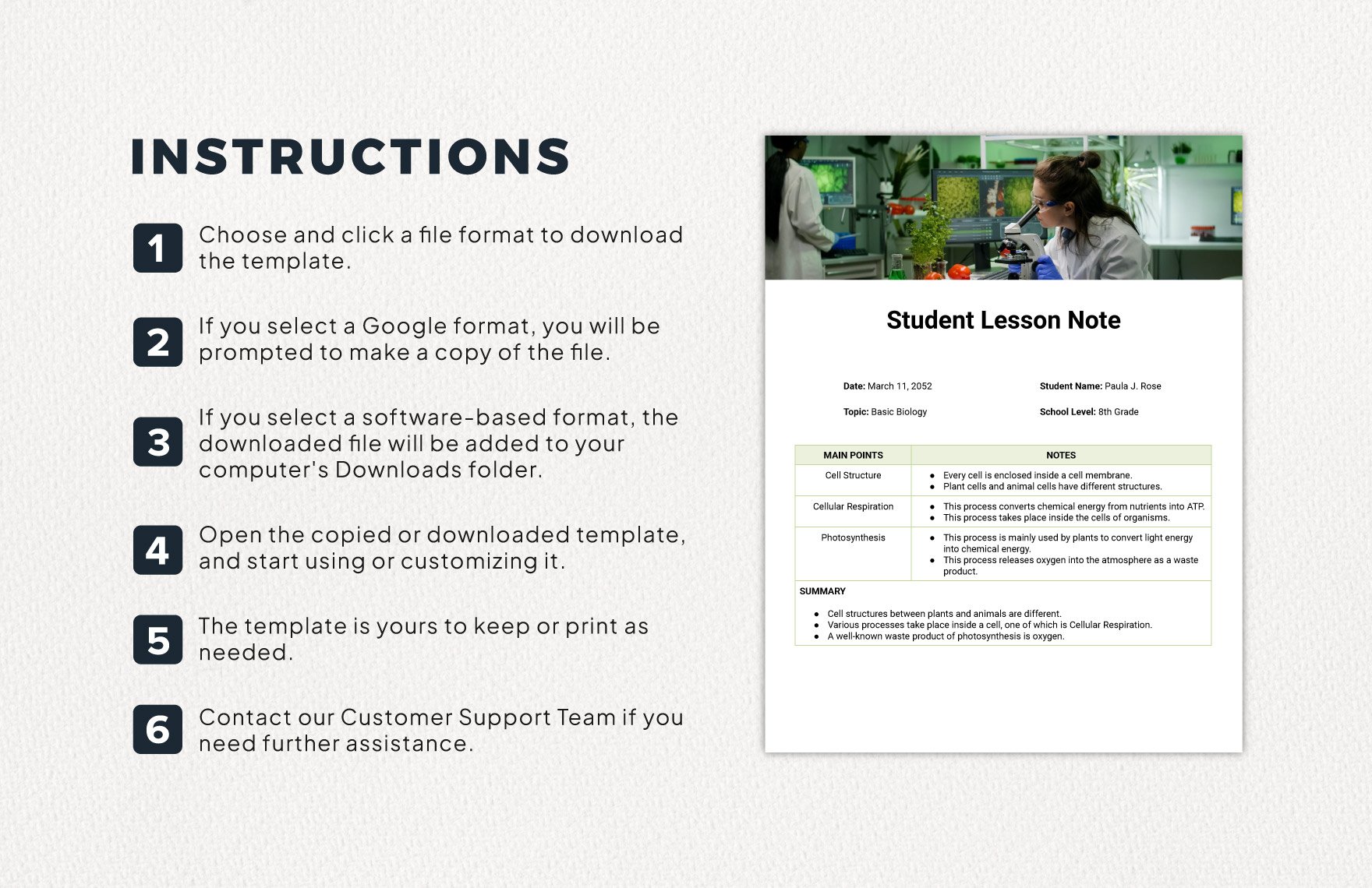 Student Lesson Note Template