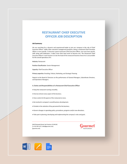 restaurant chief executive officer job description