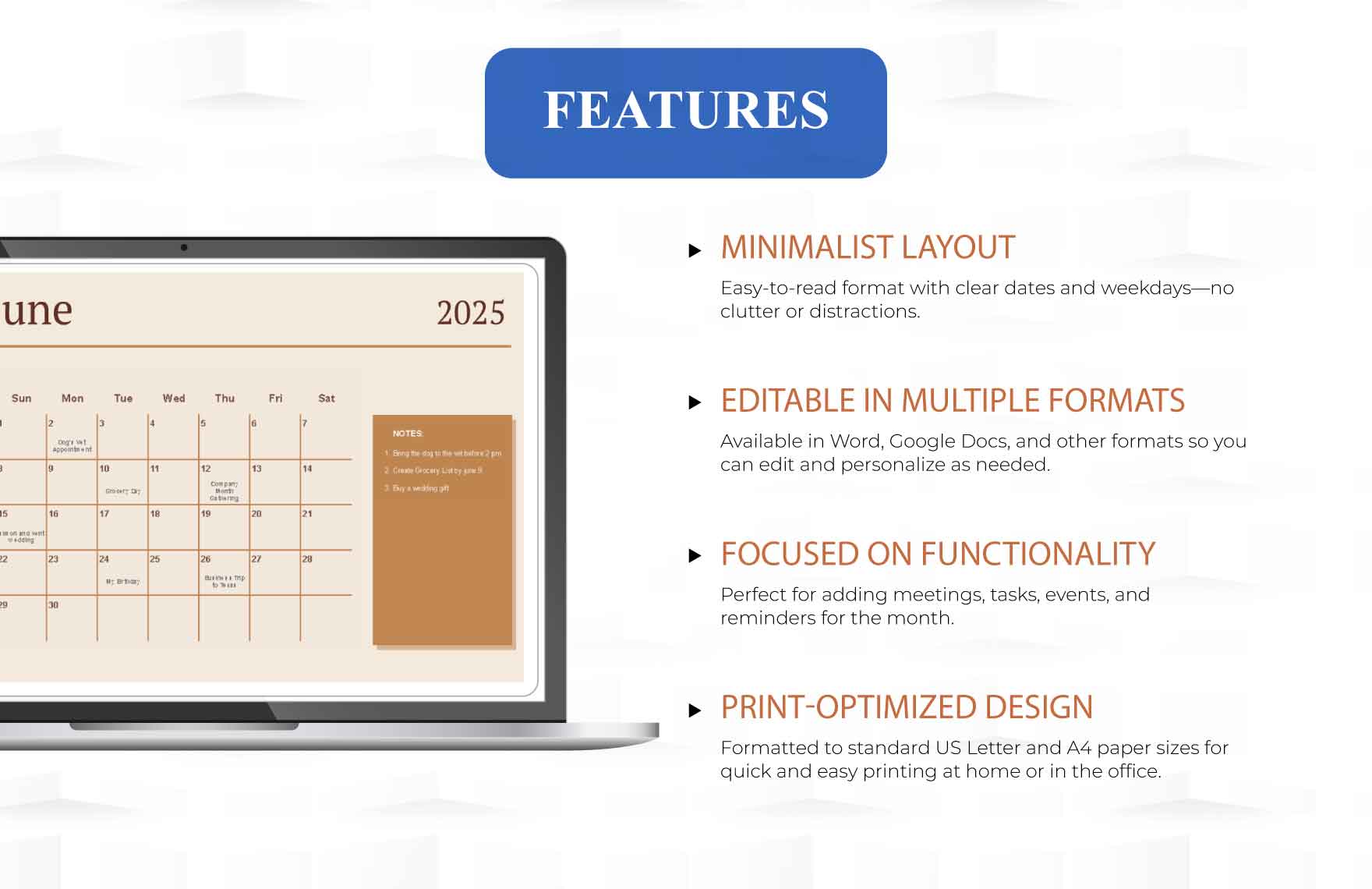 Simple June 2025 Calendar Template