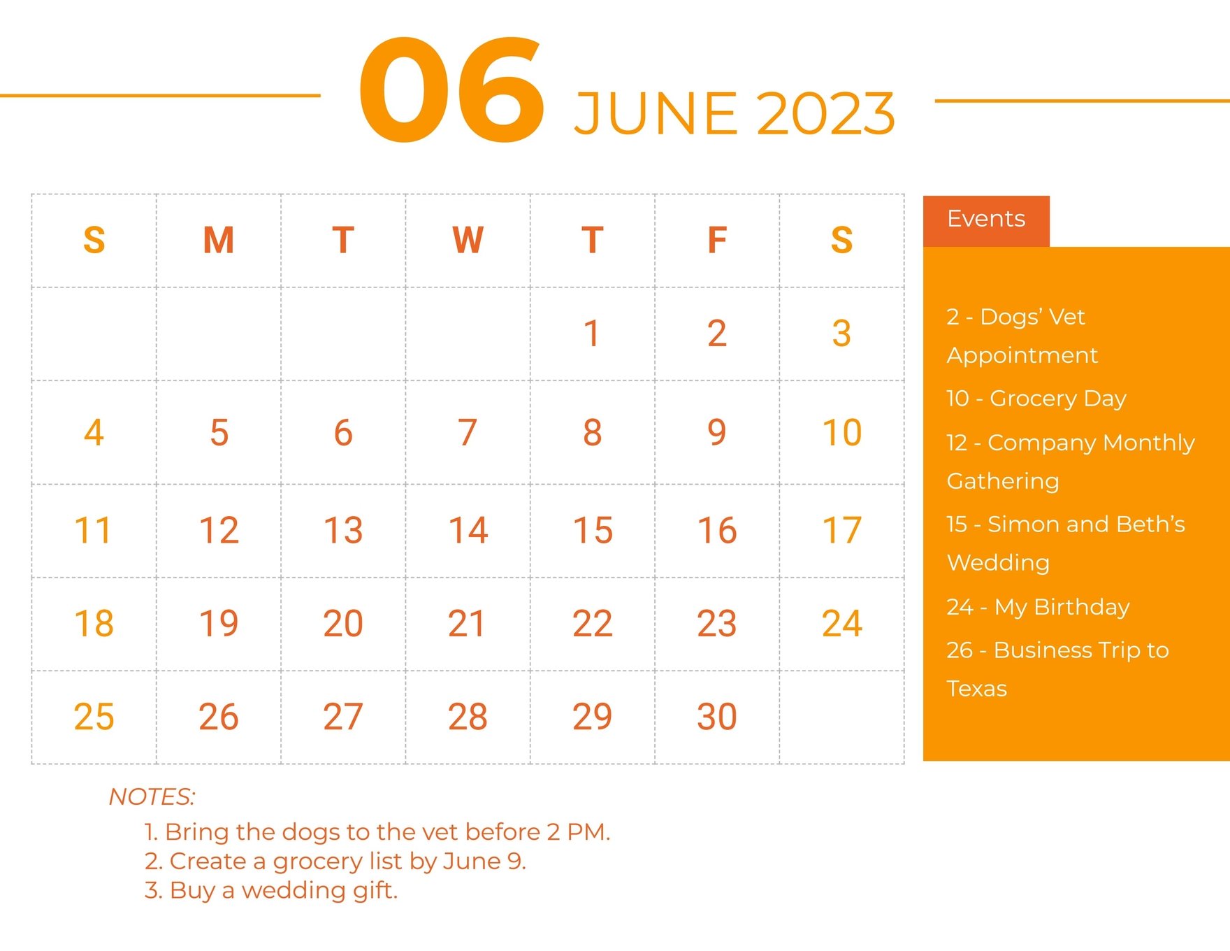 Printable June 2023 Monthly Calendar Template