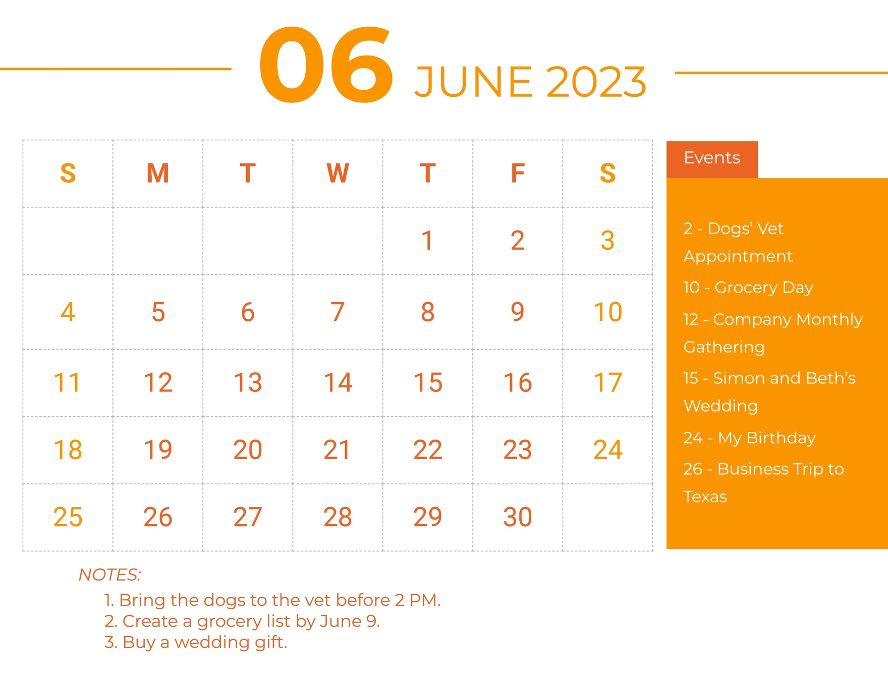 Printable June 2023 Monthly Calendar Template in PSD, Illustrator, Word