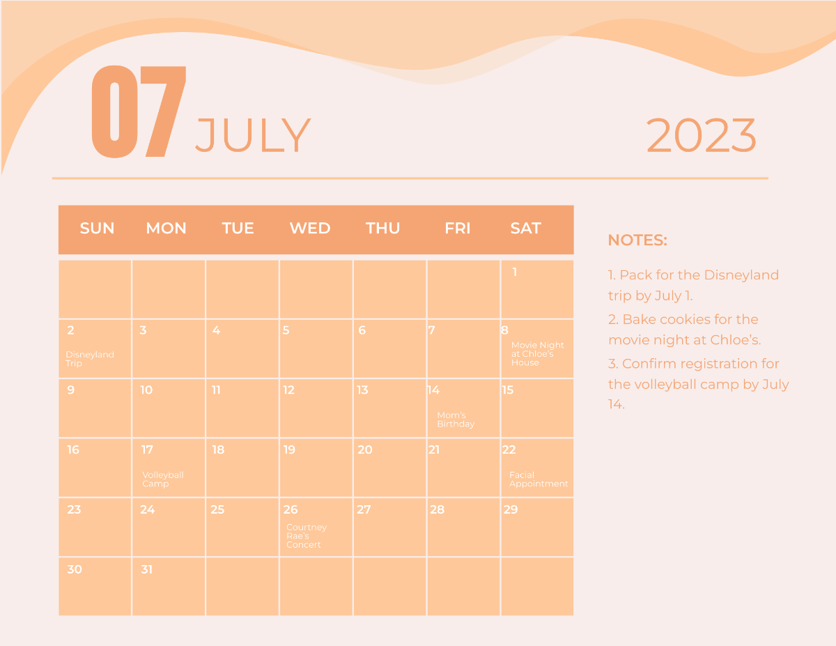 July 2023 Calendar Template