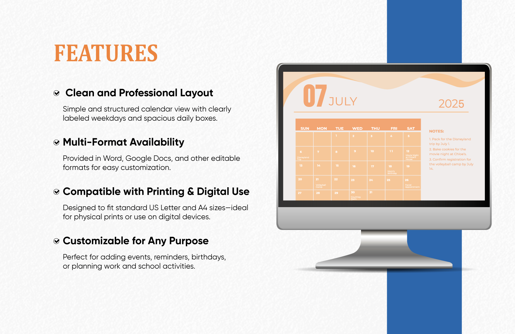 July 2025 Calendar Template