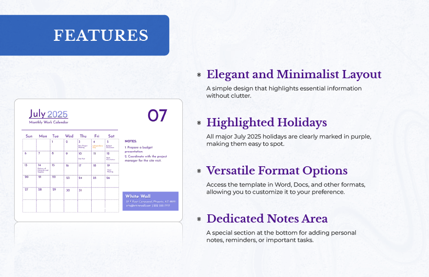 July 2025 Calendar Template With Holidays