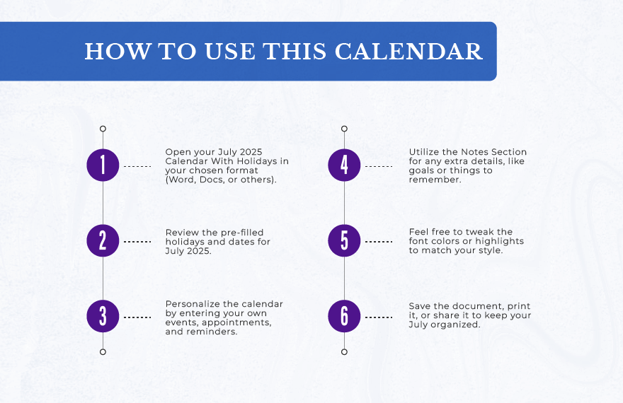 July 2025 Calendar Template With Holidays