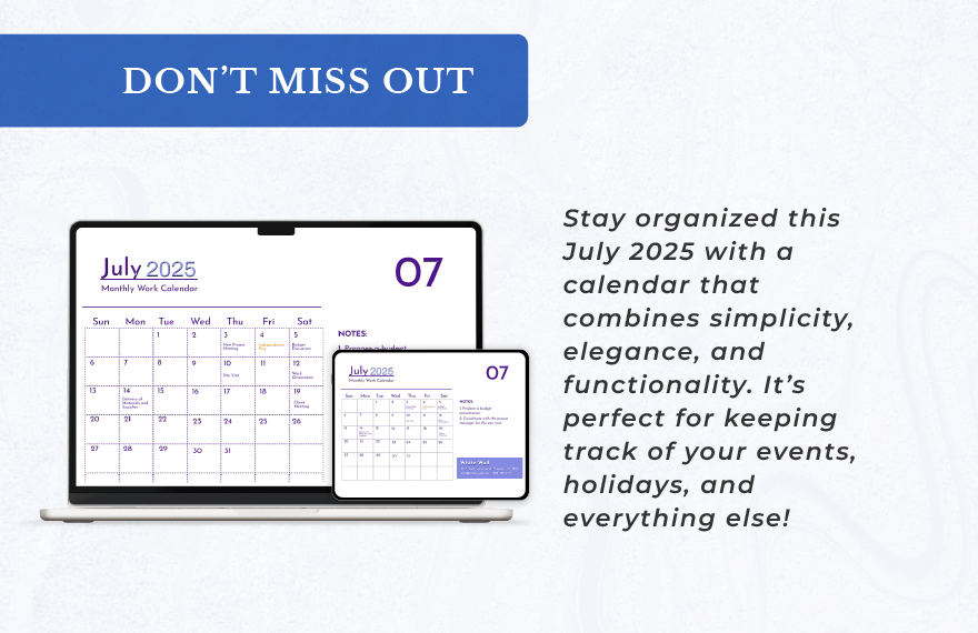 July 2025 Calendar Template With Holidays