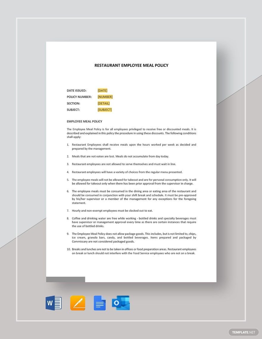 Restaurant Employee Meal Policy Template
