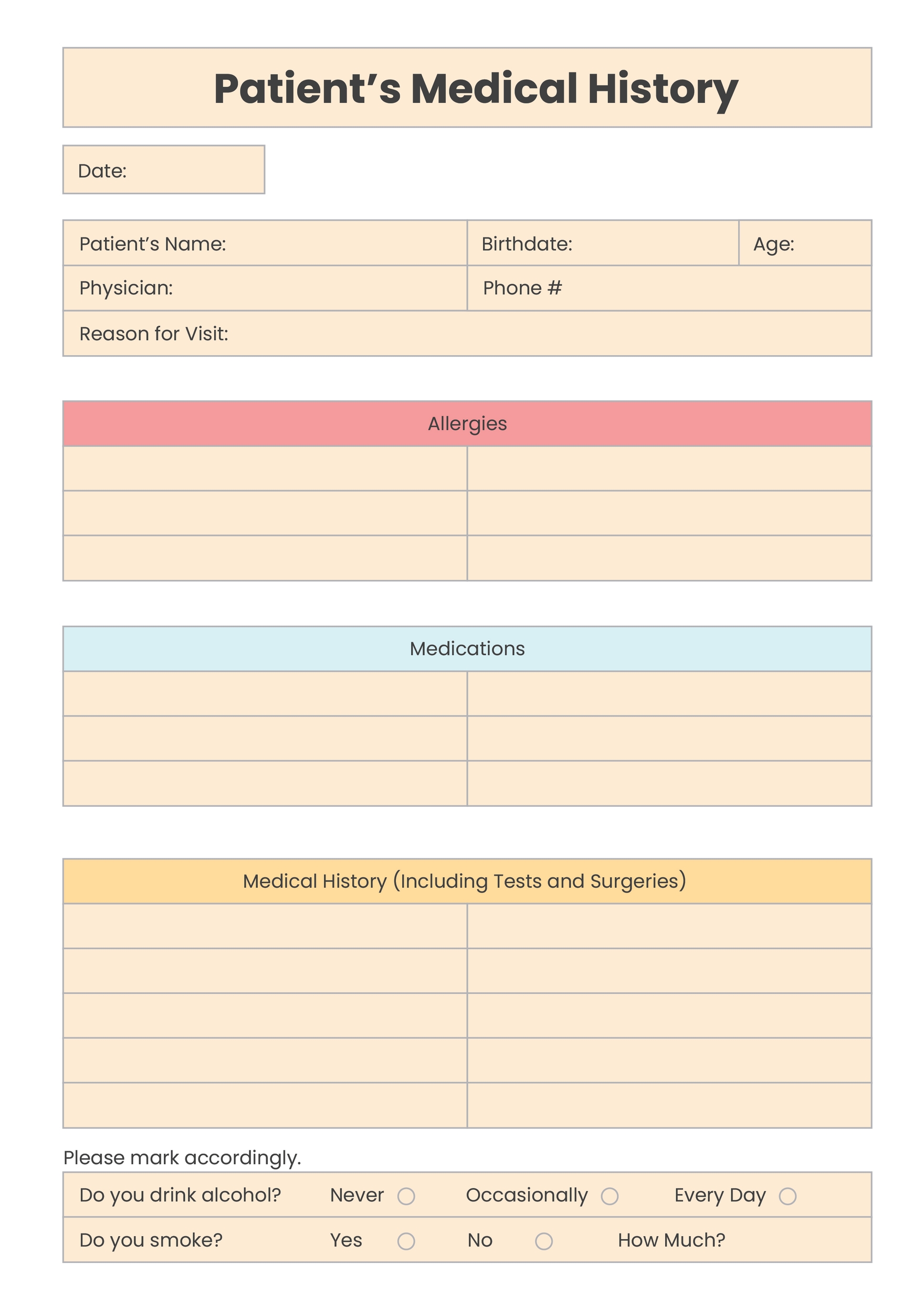 Blank Patient Chart