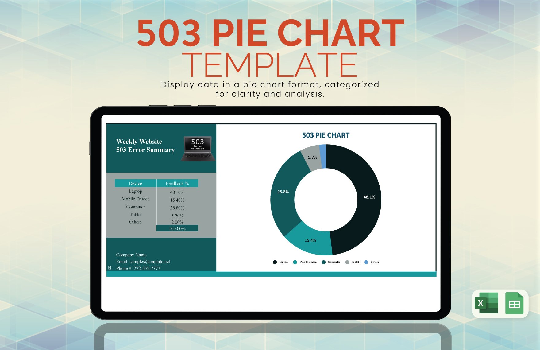 Free 503 Pie Chart in Excel, Google Sheets