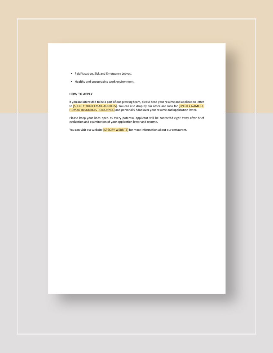 Free Restaurant Operations Director Job Description Template Google 