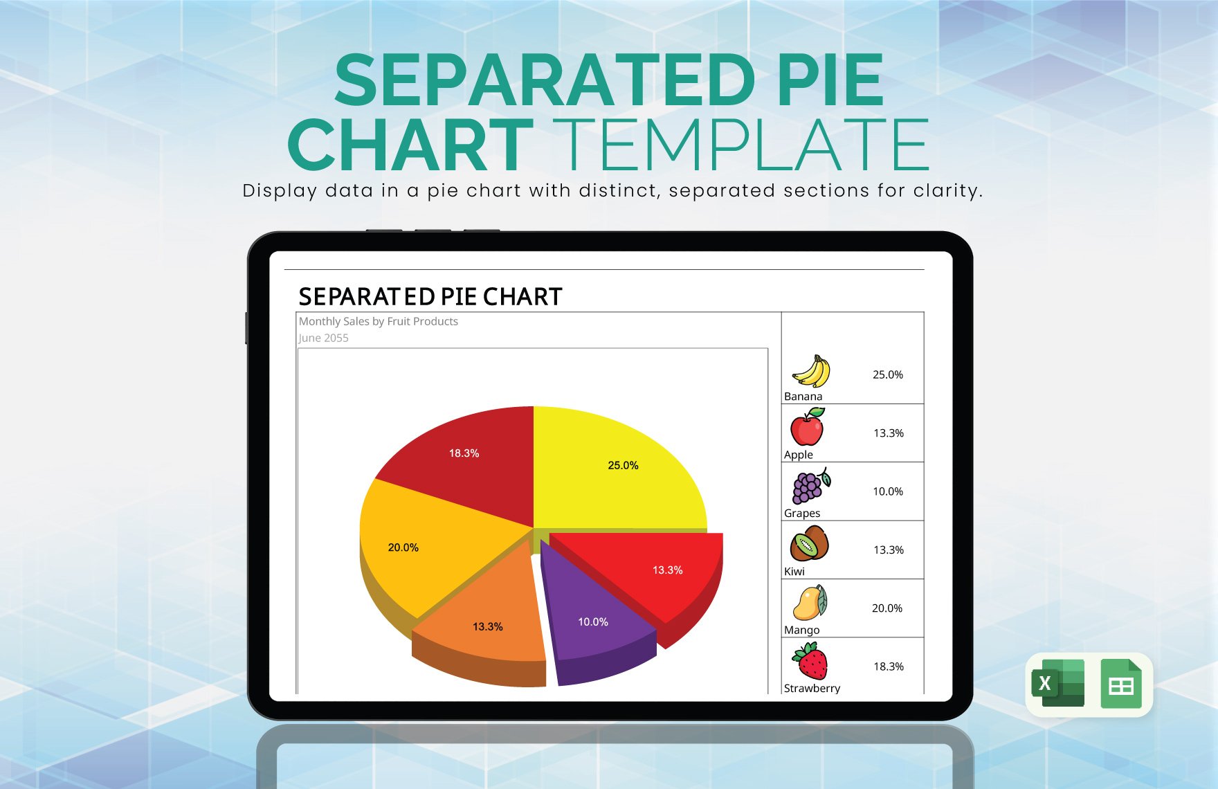 Free Separated Pie Chart in Excel, Google Sheets