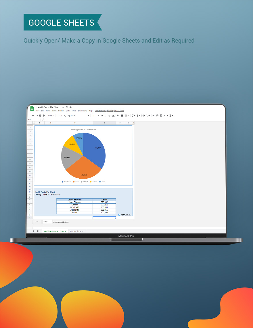 Health Facts Pie Chart Google Sheets Excel Template Net