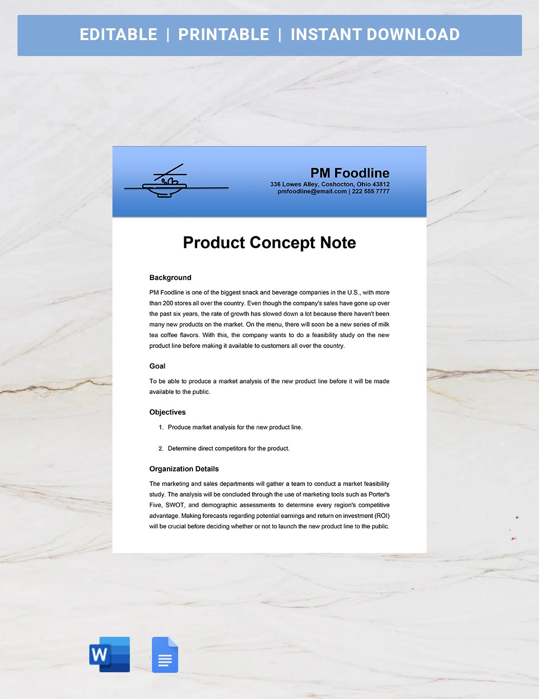 Product Concept Note Template Google Docs, Word