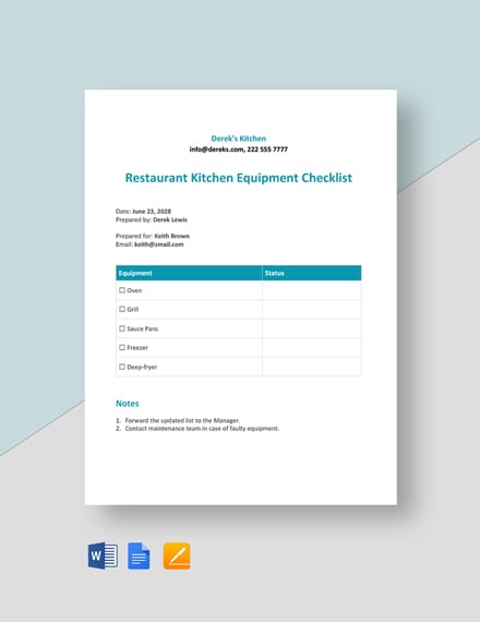 Restaurant Kitchen Equipment Checklist 440 