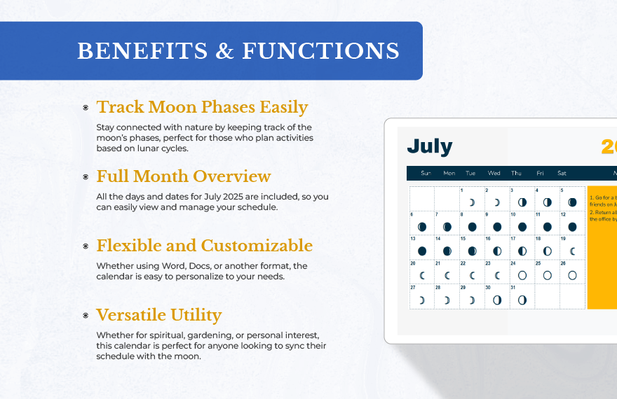 July 2025 Calendar Template With Moon Phases