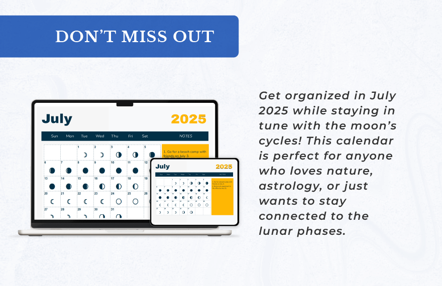 July 2025 Calendar Template With Moon Phases