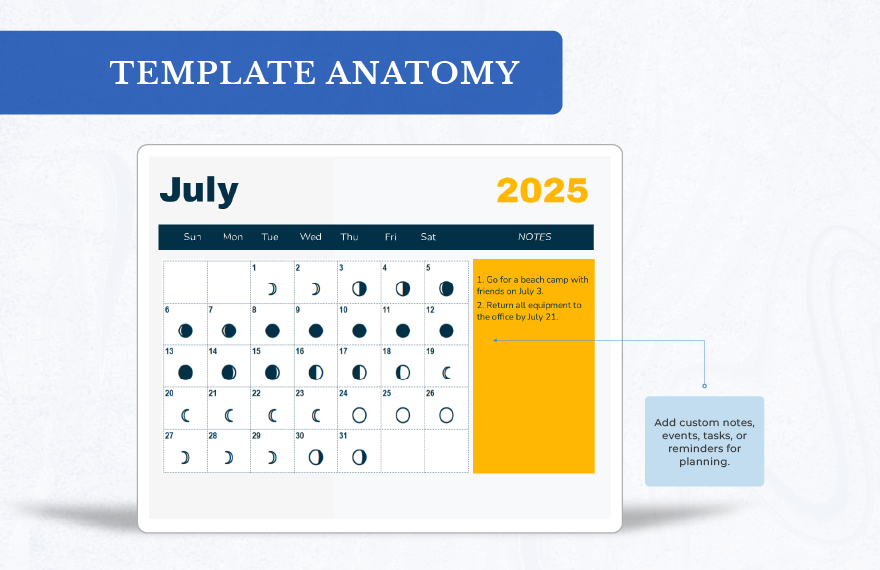 July 2025 Calendar Template With Moon Phases