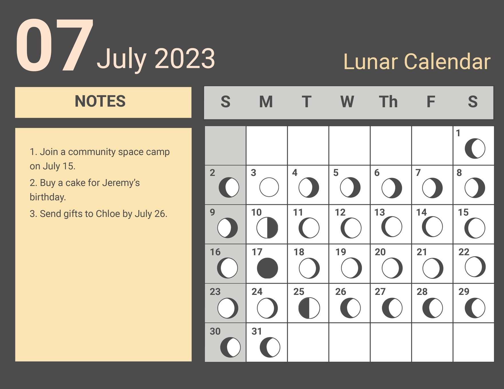 Lunar Calendar July 2023