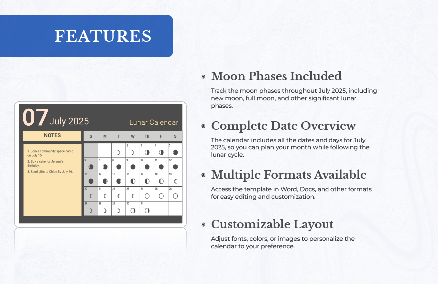 Lunar Calendar July 2025