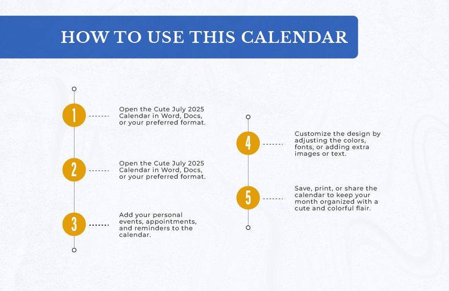 Cute July 2025 Calendar Template