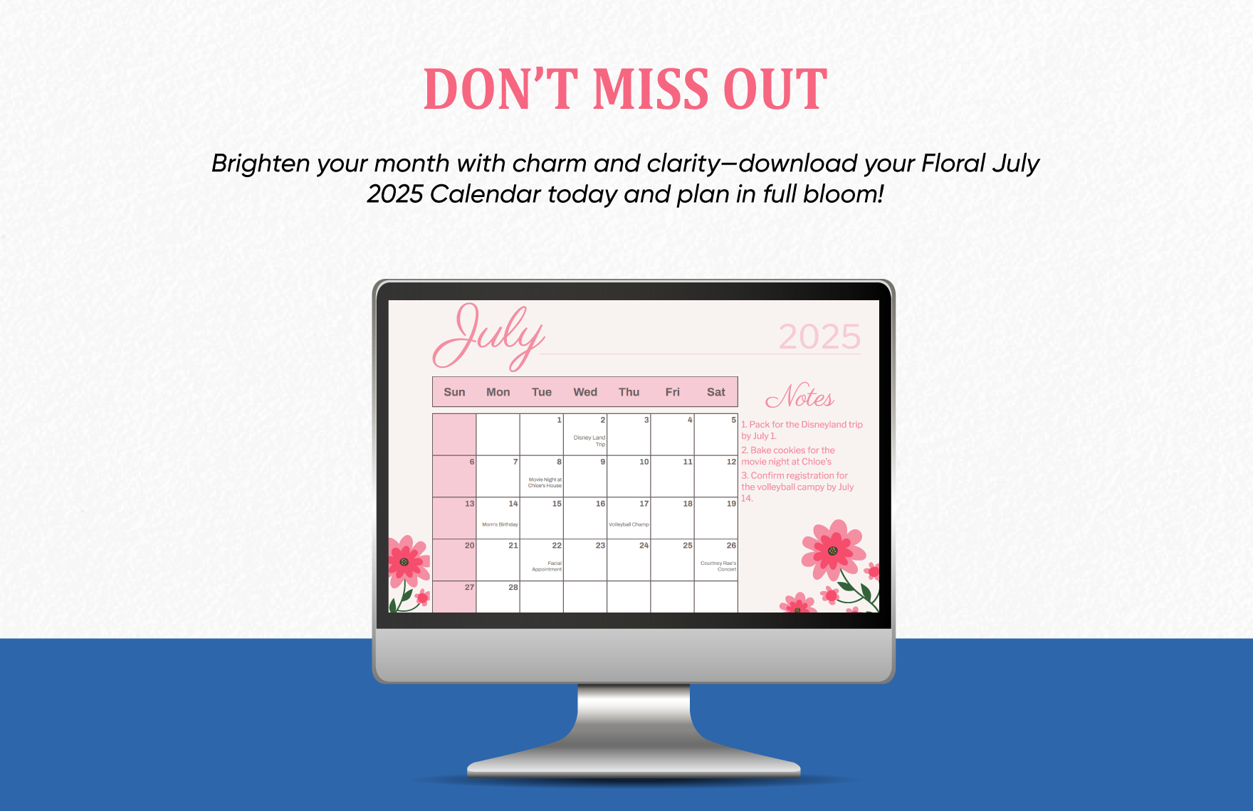 Floral July 2025 Calendar Template