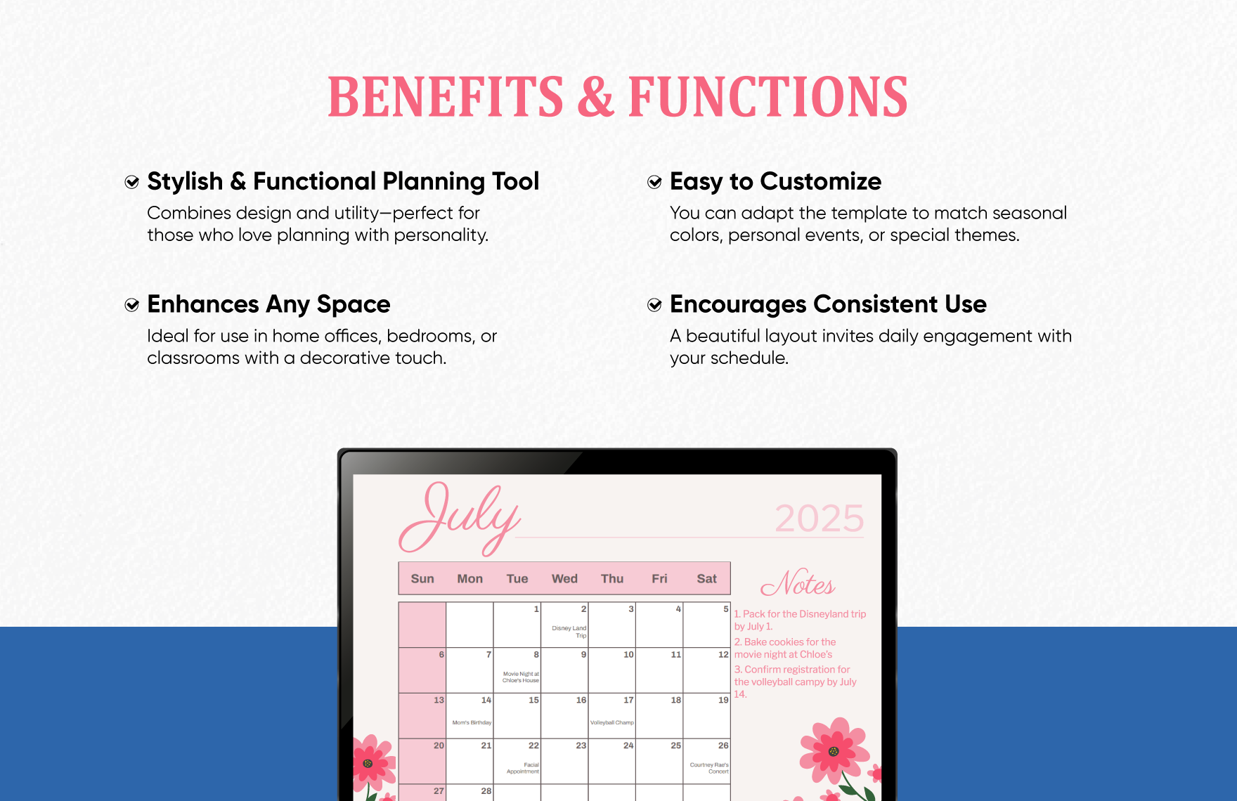 Floral July 2025 Calendar Template