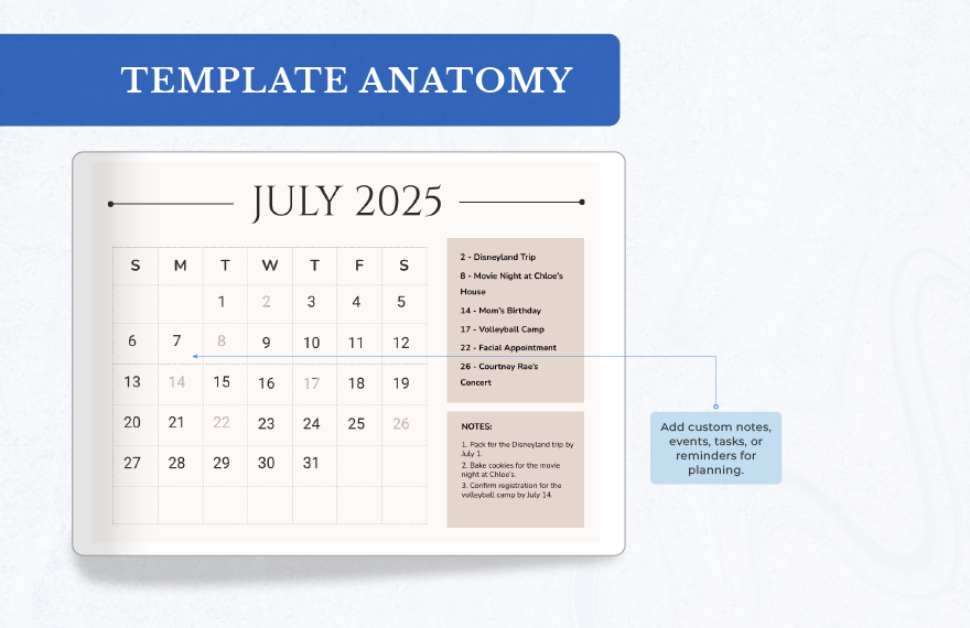 Printable July 2025 Calendar Template