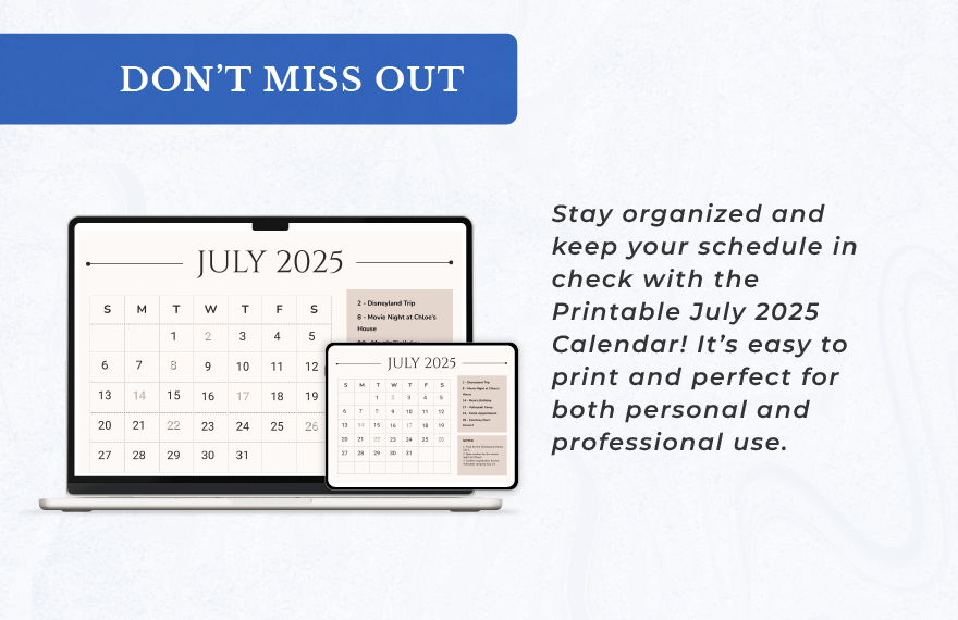 Printable July 2025 Calendar Template