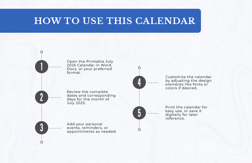 Printable July 2025 Calendar Template