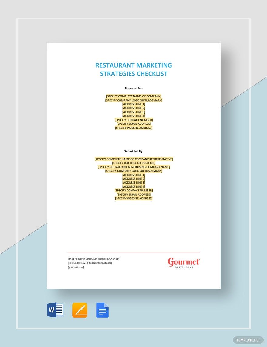 Restaurant Marketing Strategies Checklist Template