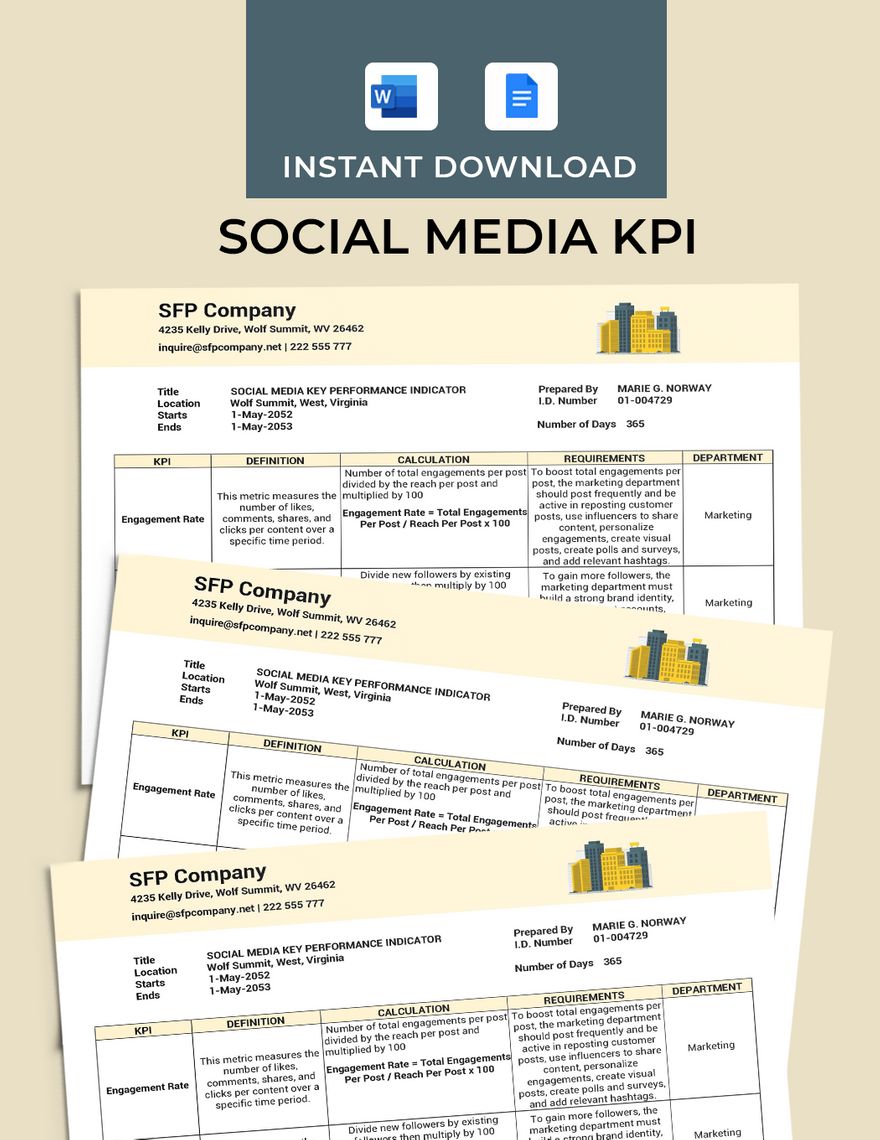 Social Media KPI Template