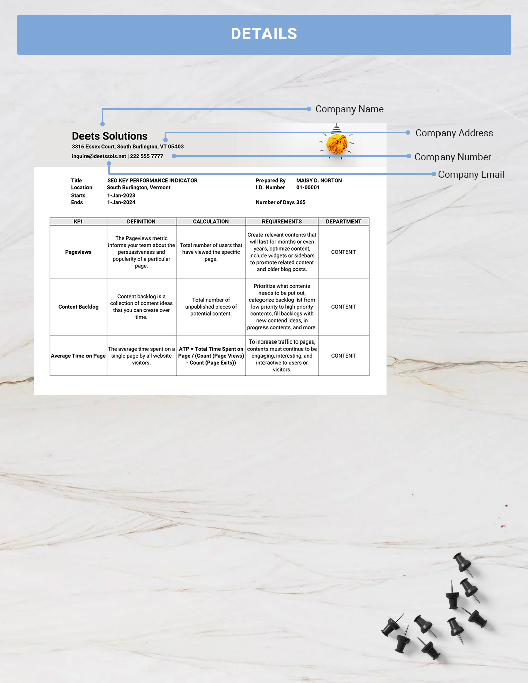 SEO KPI Template Google Docs, Word