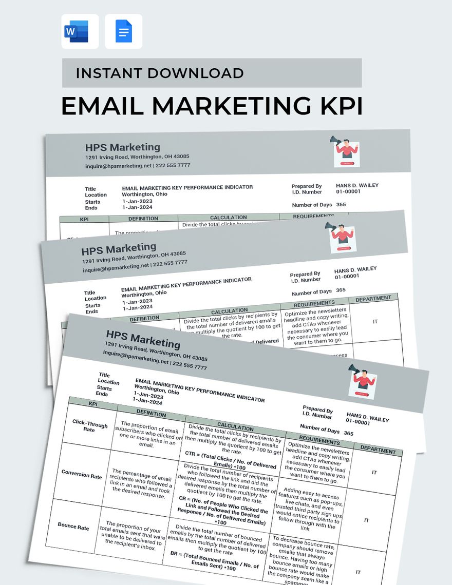 Email Marketing KPI Template
