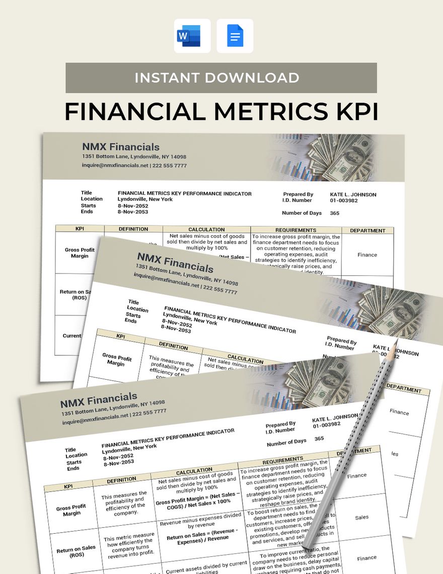 Financial Metrics KPI Template