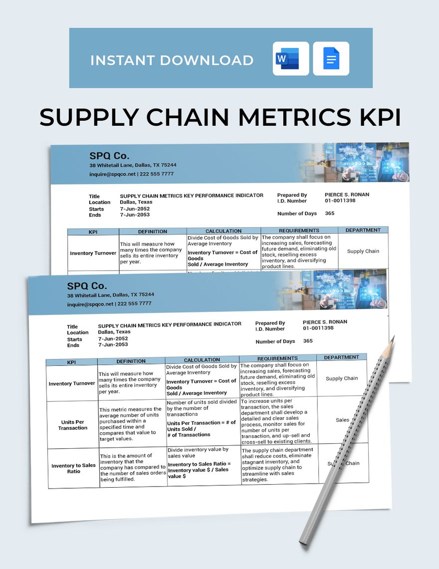 Supply Chain Metrics KPI Template