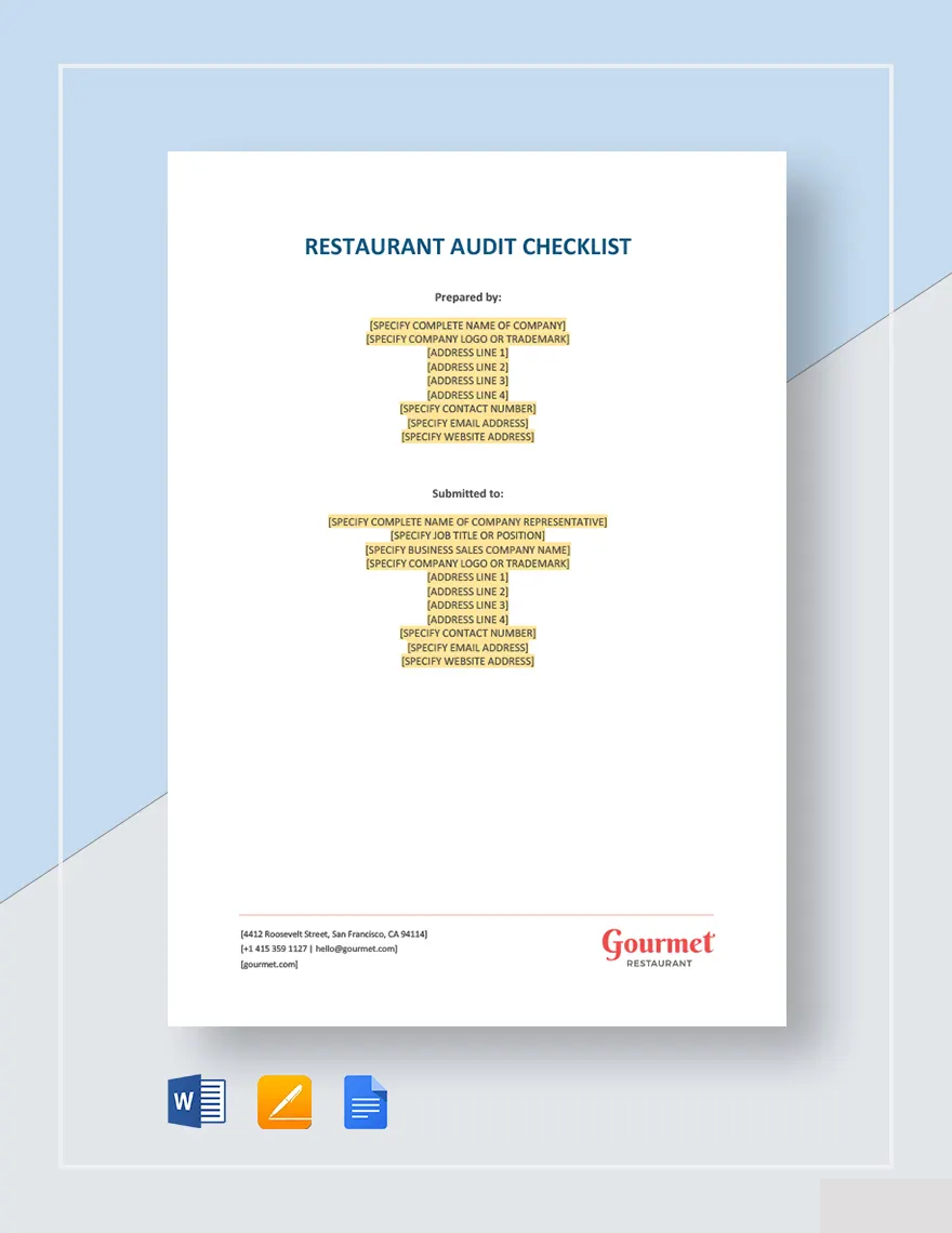 Restaurant Audit Checklist Template