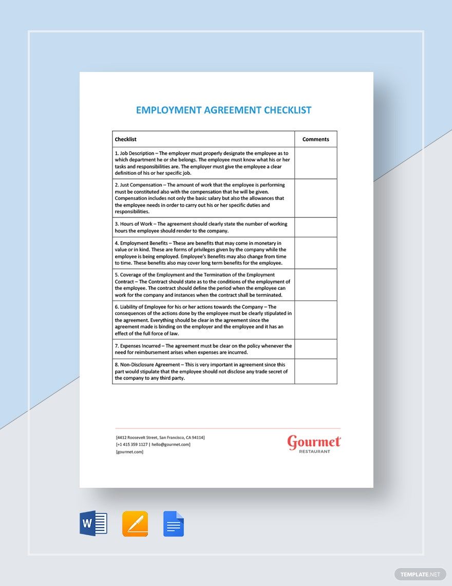 Checklist Employment Agreement Template