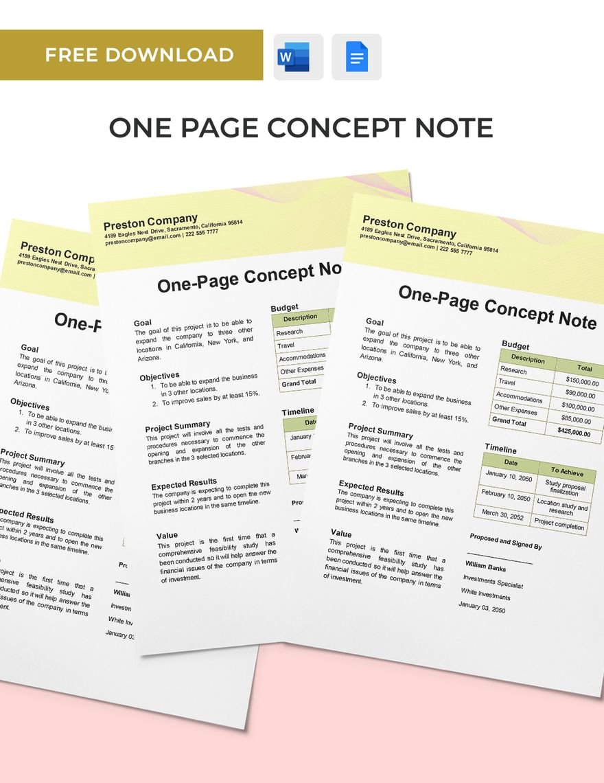 One Page Concept Note Template