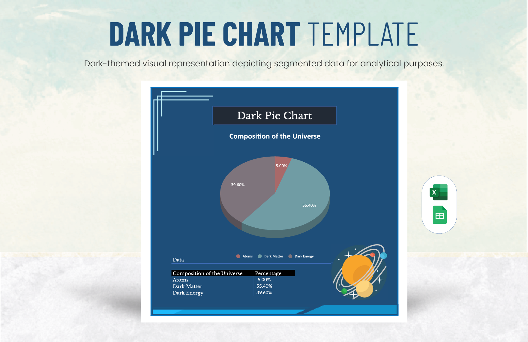 Free Dark Pie Chart in Excel, Google Sheets