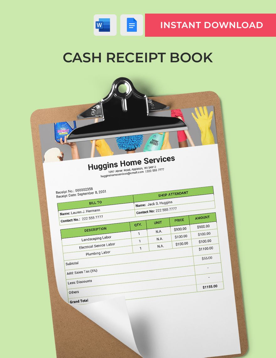 Cash Receipt Book Template in Word, Google Docs