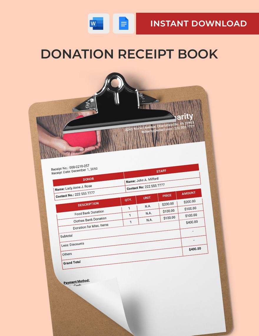 Donation Receipt Book Template