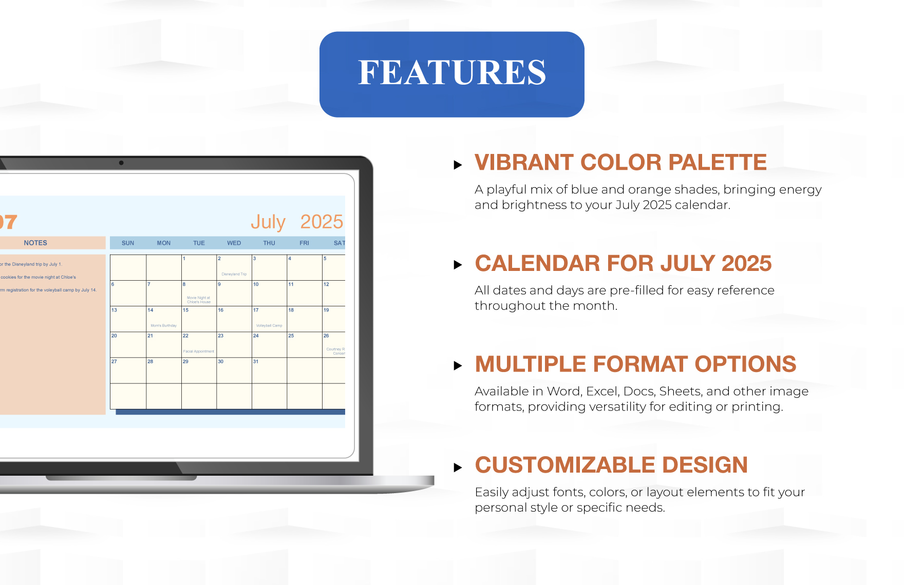 Colorful July 2025 Calendar